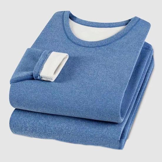 2 pièces/ensemble hommes sous-vêtements d'hiver costume vêtements de fond épais doux en peluche couleur unie élastique col rond taille réglable à manches longues haut pantalon