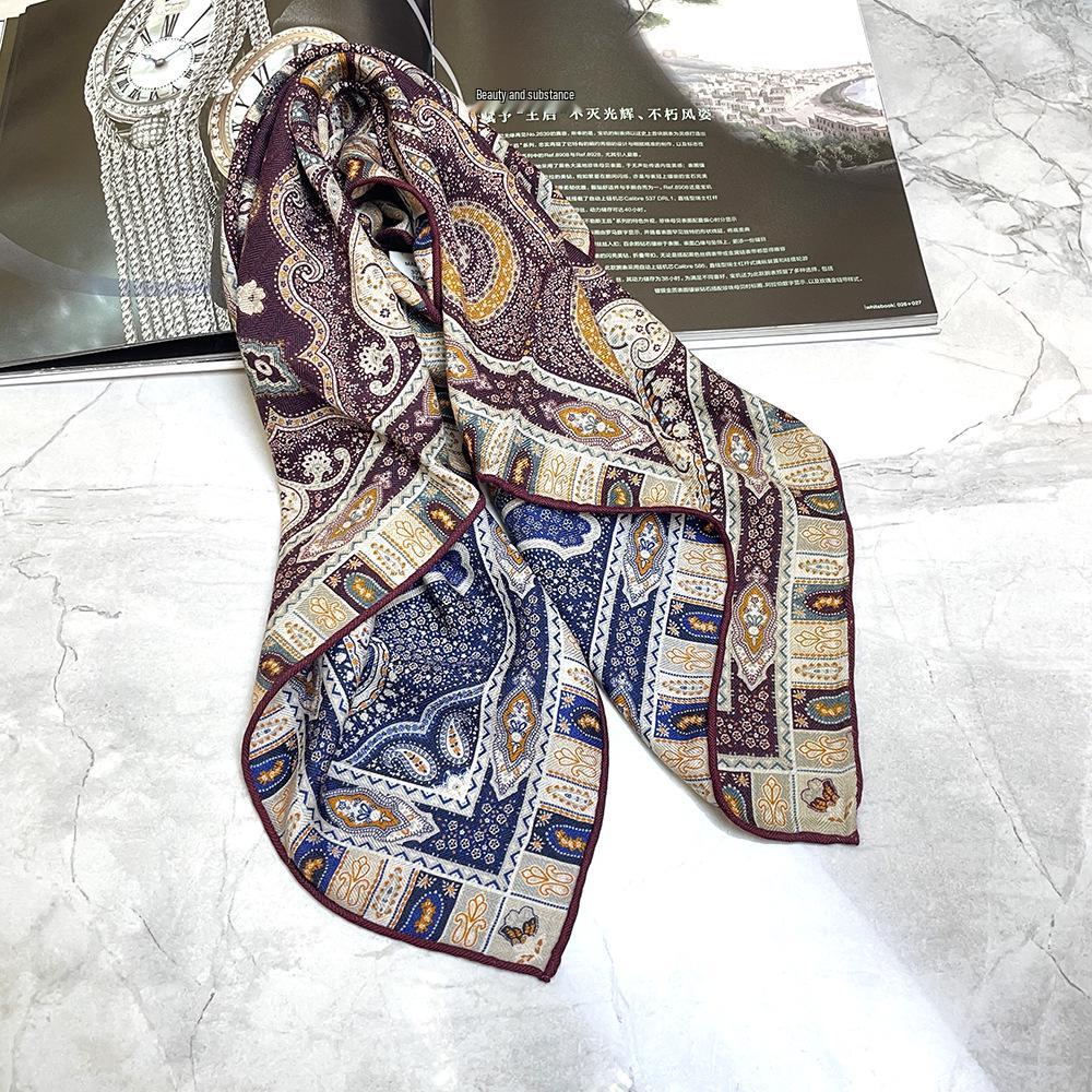 Burgundy Silk Wool Double-Sided Medium Scarf - Autumn/Winter Warm Shawl