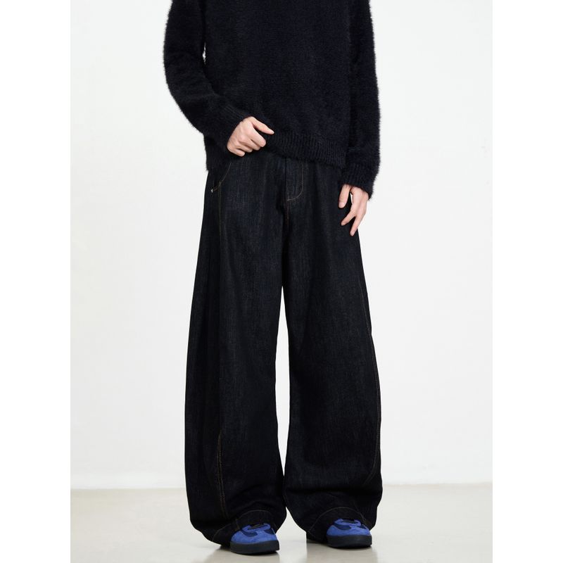 Kisko American Retro Wide Leg Profile Casual Black Matchet Pants Men and Women Straight-leg Washed Basic Denim Ins