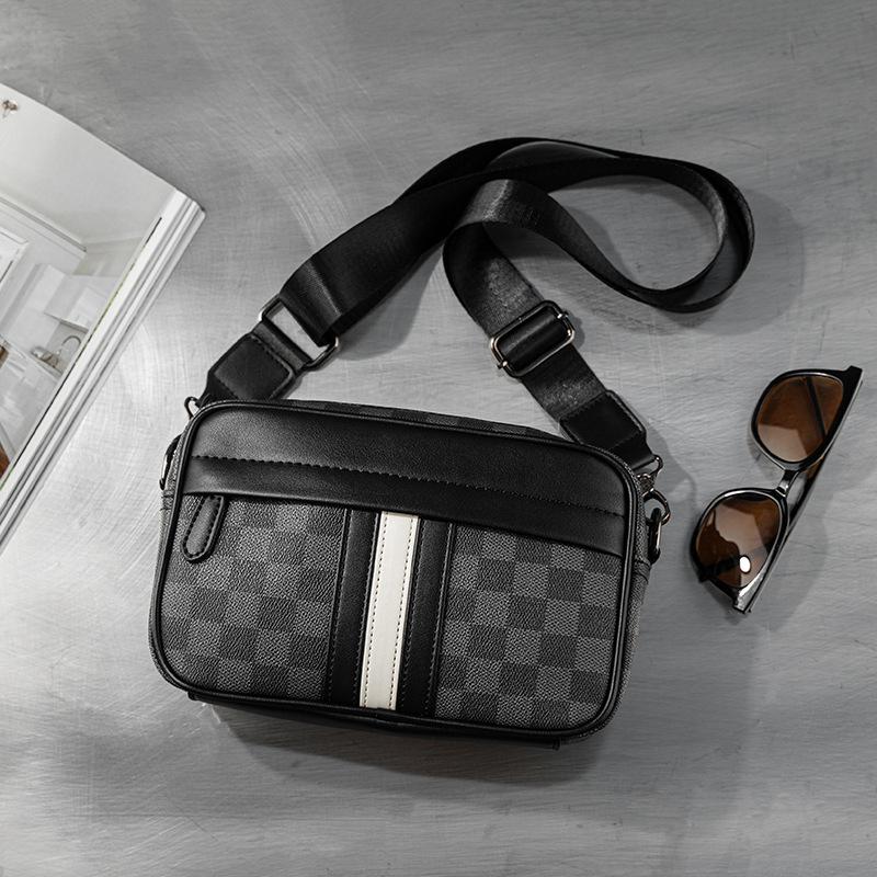 Shoulder Bag Men'S Plaid Trendy Messenger Bag Business Casual Horizontal Youth Men'S Bag Small Satchel