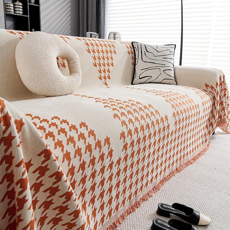 Light Luxury High-Grade Full Covered Sofa Cover Cloth Four Seasons Universal Chenille Sofa Cover Houndstooth Dustproof Sofa Cover Towel