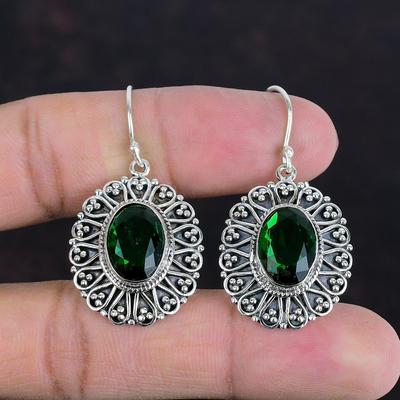 Faceted Chrome Diopside Earring 925 Sterling Silver Earring Natural Gemstone Earring Handmade Decent Jewelry Vintage Earrings Gifts For Wife
