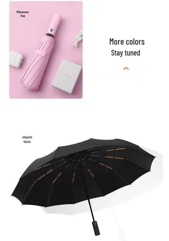 24-Rib Automatic Folding Umbrella with UV Protection for Sun and Rain.