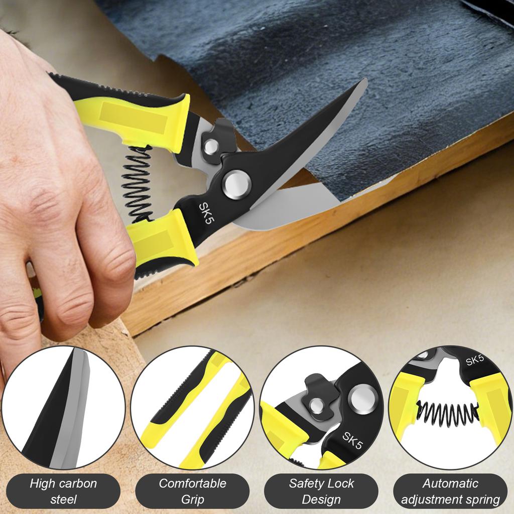 Multifunctional Tin Snips 8 Inch Practical Straight/Offset Metal Cutter Tool Safety Lock Metal Cutting Shears Hand Tool Scissor