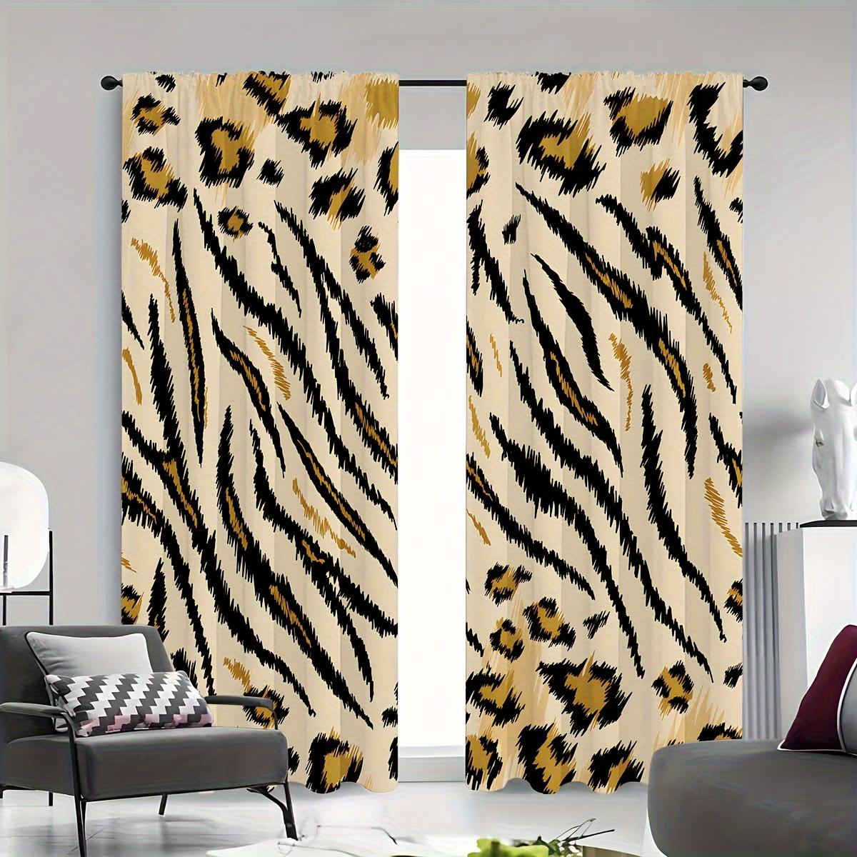 

2-Piece Leopard Pattern Lustrous Metallic Finish Semi-Sheer Drapery Machine Washable Suitable ideal Living Space Bed Chamber Space Home Decoration (W50H130cm)-2pcs&Grommet Top
