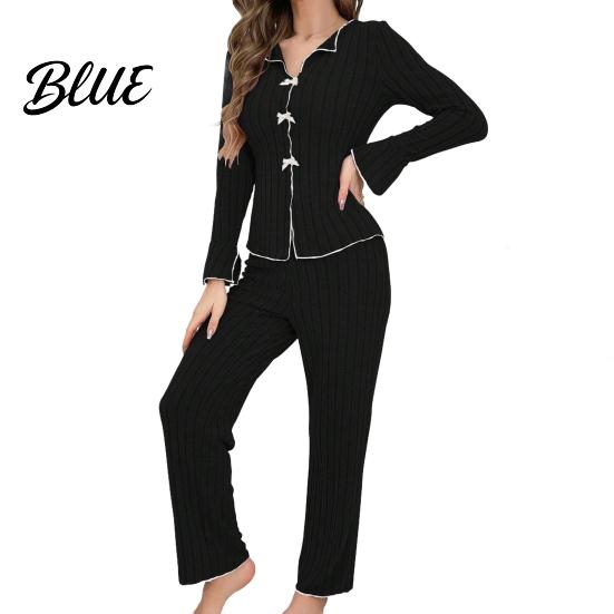 Long-sleeve Pajama Set Women's 2 Piece Long-Sleeve Top with Bow And High-end Sleepwear Long Pants Casual Fall Loungewear Pjs Cozy Nightwear