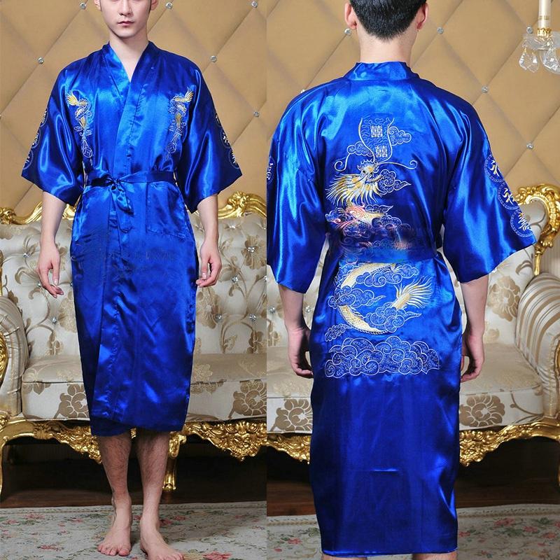 Kimono da uomo cinese con ricamo a forma di drago, taglie forti, tradizionale camicia da notte maschile da notte