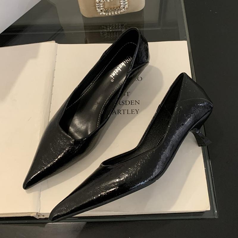 Fashion SUOJIALUN 2025 Spring New Pointed Toe Women Pumps Shoes Pointed Toe Shallow Slip On Boat Shoes Thin Low Heel Dress Pumps