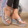 Fashion Cross Strap Wedge Heel Sandals for Women Summer 2025 Silver Chunky Platform Slippers Woman Anti Slip Thick Sole Slides Plus Size