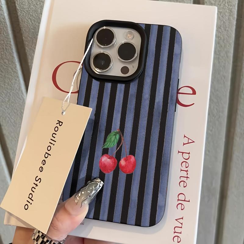 

Blue Striped Cherry Fresh Print For iPhone 17 Cases iPhone 15 12 13 14 16 11 Pro Max Plus 16Pro iPhone16 Shockproof Cover Funda iphone 11 Pro