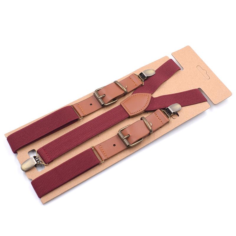 Jill Cool Solid Color Y-Shaped Leather Suspenders, 3-Clip, Adult, 2.5 cm