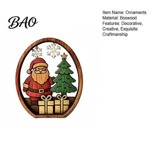 Rustic Xmas Tabletop Decor 3Pcs Christmas Santa Claus And Tree Ornaments, Wooden Oval Table Boxwood Ornaments Centerpiece, Solid Wood Desktop Ornament