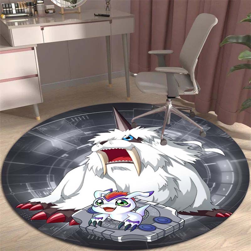 Runder Teppich mit Digimon-Motiv, geeignet zur Dekoration von Wohnzimmern, Schlafzimmern, Sofas und Spielzimmern; rutschfester Teppich für Kinder.999