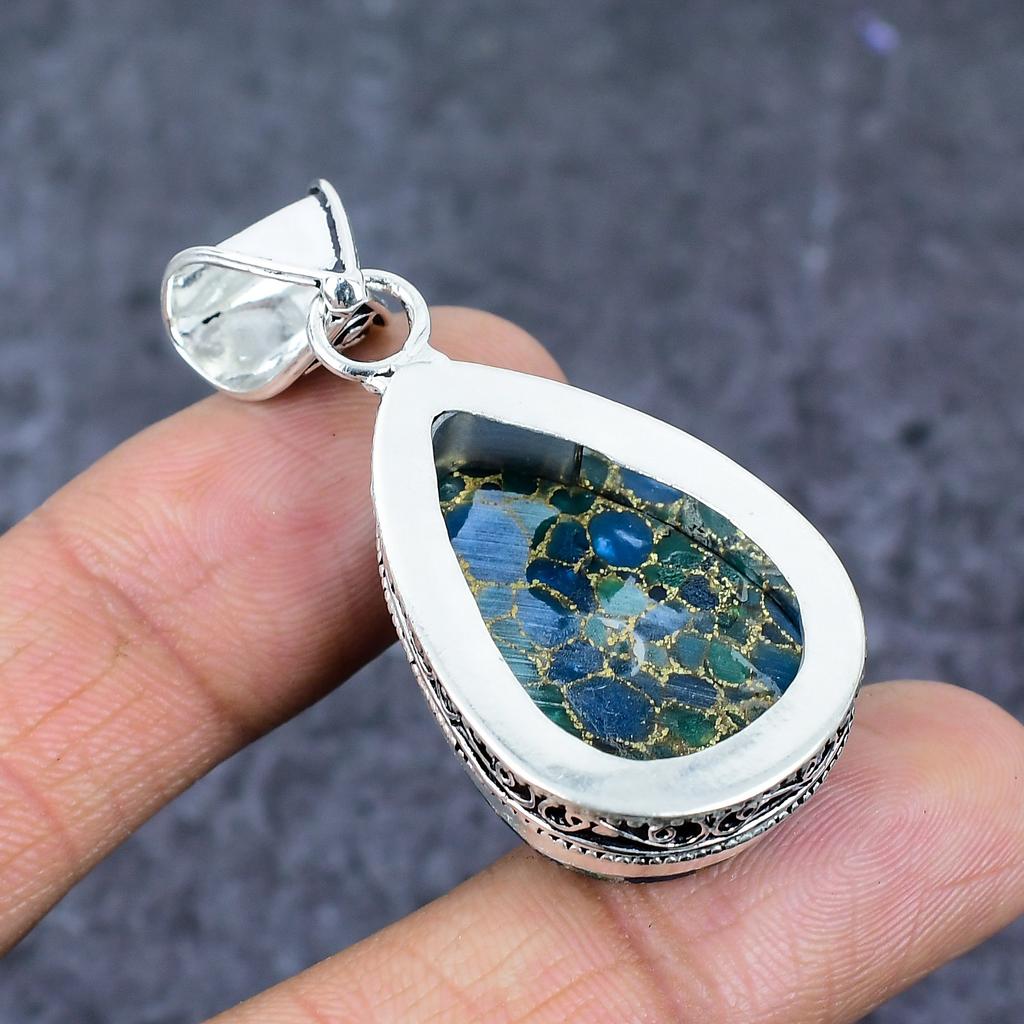 Naturalny Niebieski Turkus Miedź Srebro Próby 925 Biżuteria Wisiorek 2,05" ET-4787