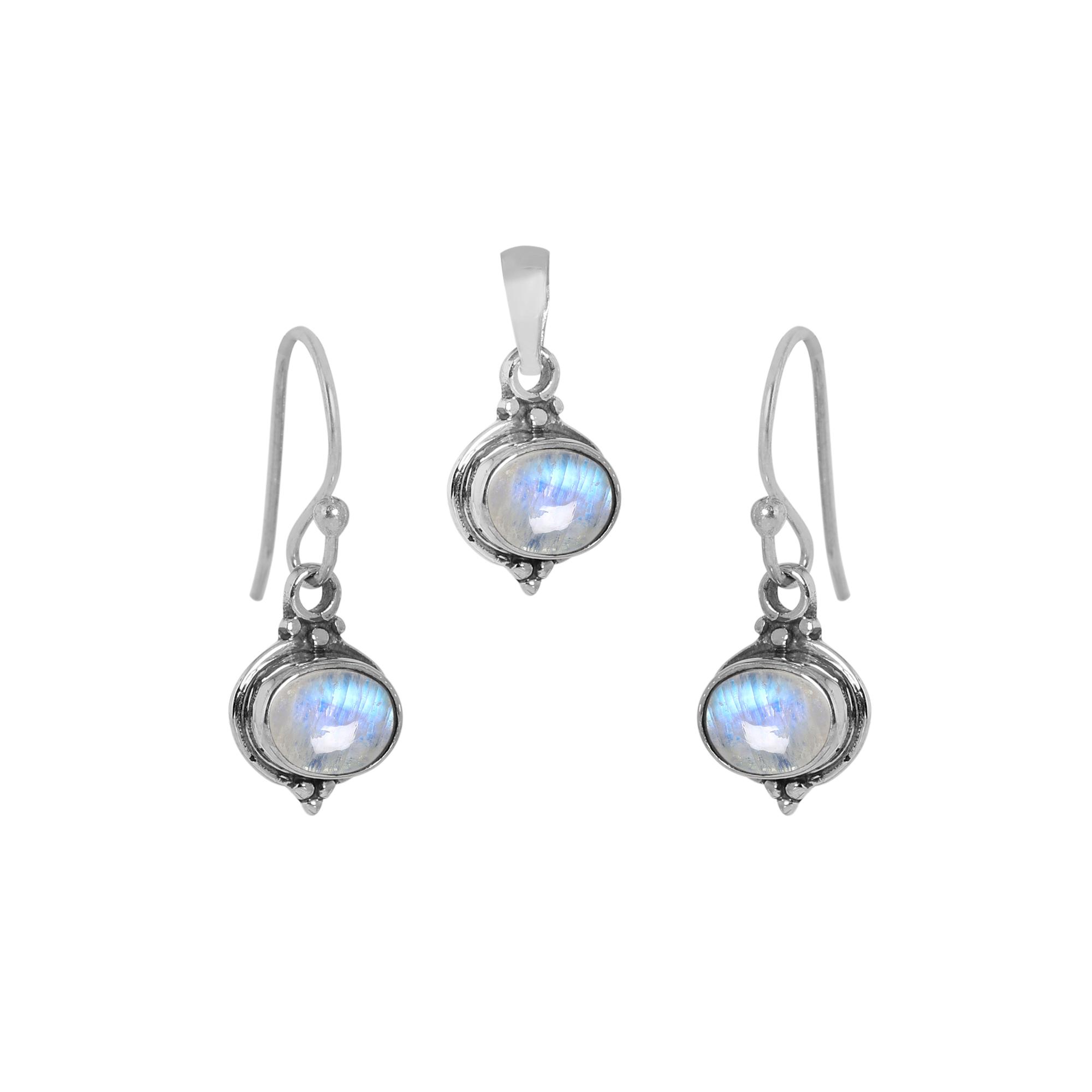 

Набор из серебра 925 пробы с лунным камнем (подвеска и серьги), серебряные женские украшения, украшения ручной работы, подарок для нее An0450-516 белый