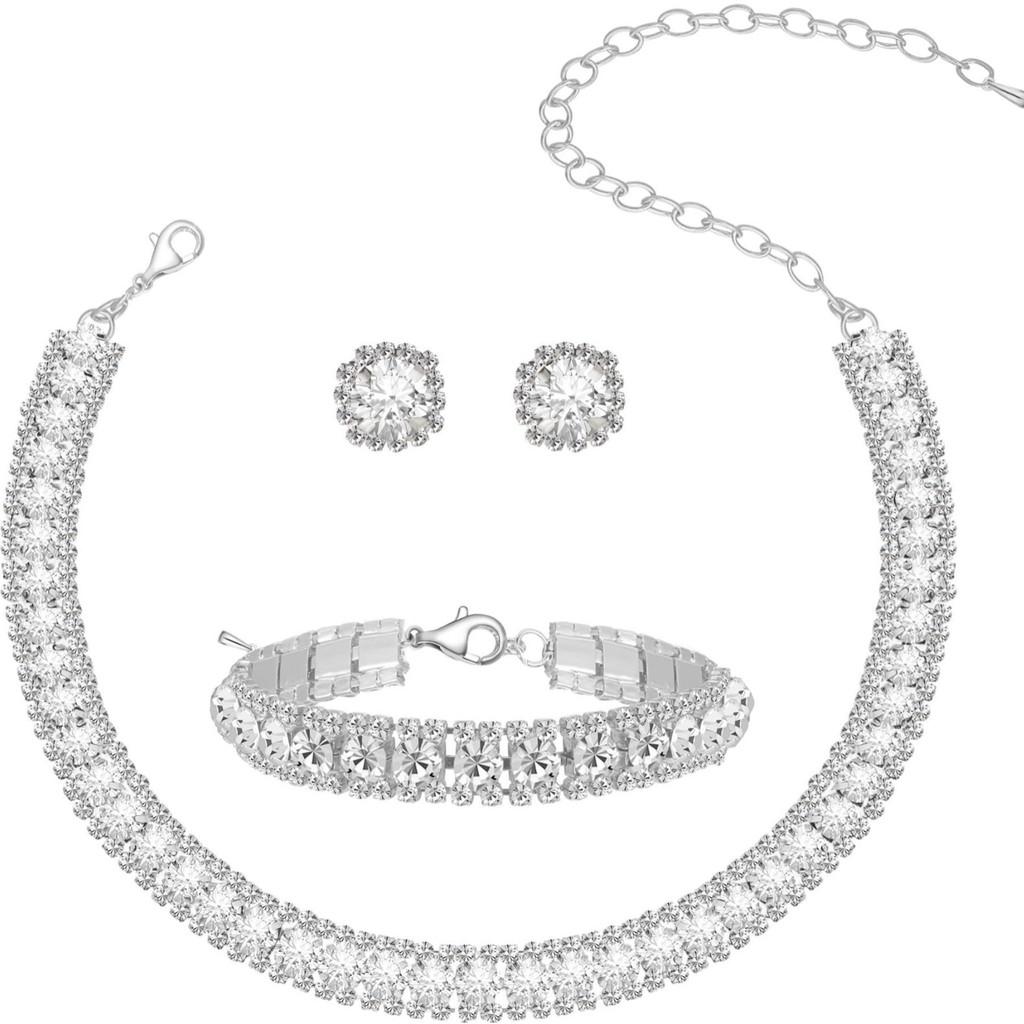 Geometric Alloy Jewelry Set With Sparkling Earrings And Necklace For Fashionable Women