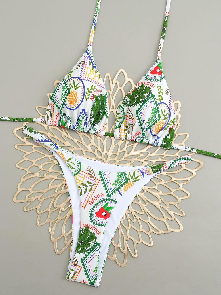 2024 European & American Lace-Up Halter Triangle Bikini – Sexy Beach Swimwear