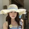 Summer Women Blue Lace Butterfly Bow Sun Hat With Wide Brim For Beach And Vacation