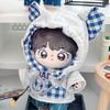 Plüschkleidung, Gingham-karierter Kapuzenpullover mit Katzenohren für 10 cm Plüschtiere, Grau, Oshikatsu-Artikel [Gebraucht]