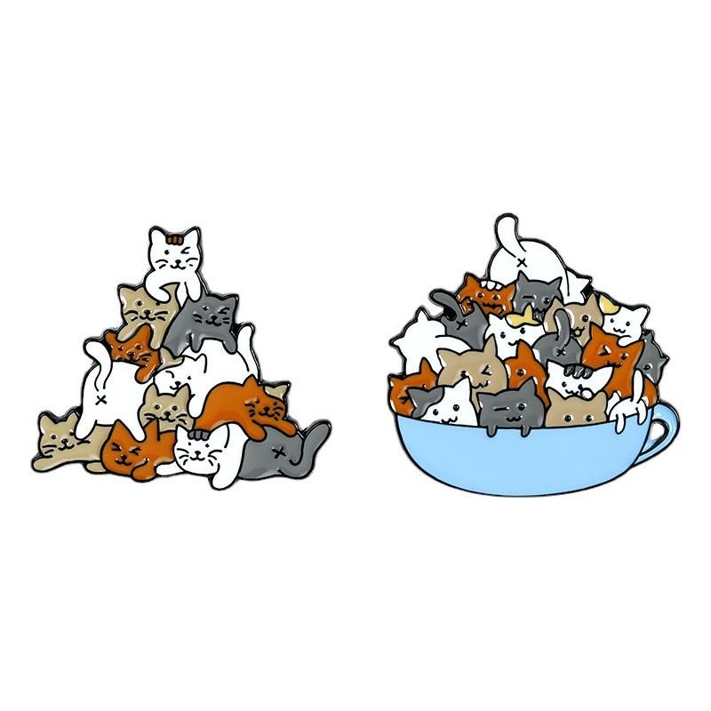 Adorable Cat Playing In Bowl Cartoon Animal Brooch Perfect For Unique Fashion Accessories