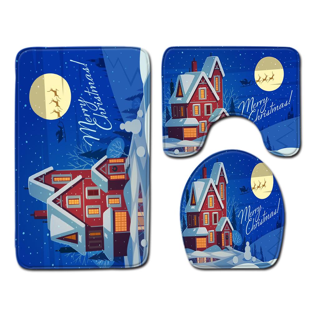 Christmas Bathroom Floor Mat Toilet Three-Piece Set