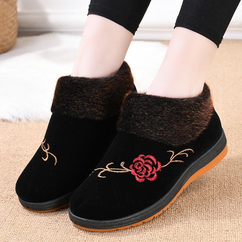 

Хлопковая обувь, Утепленная и Флисовая Вышитая Обувь, и Снежные Сапоги до Середины Икры на Одной Ноге 38