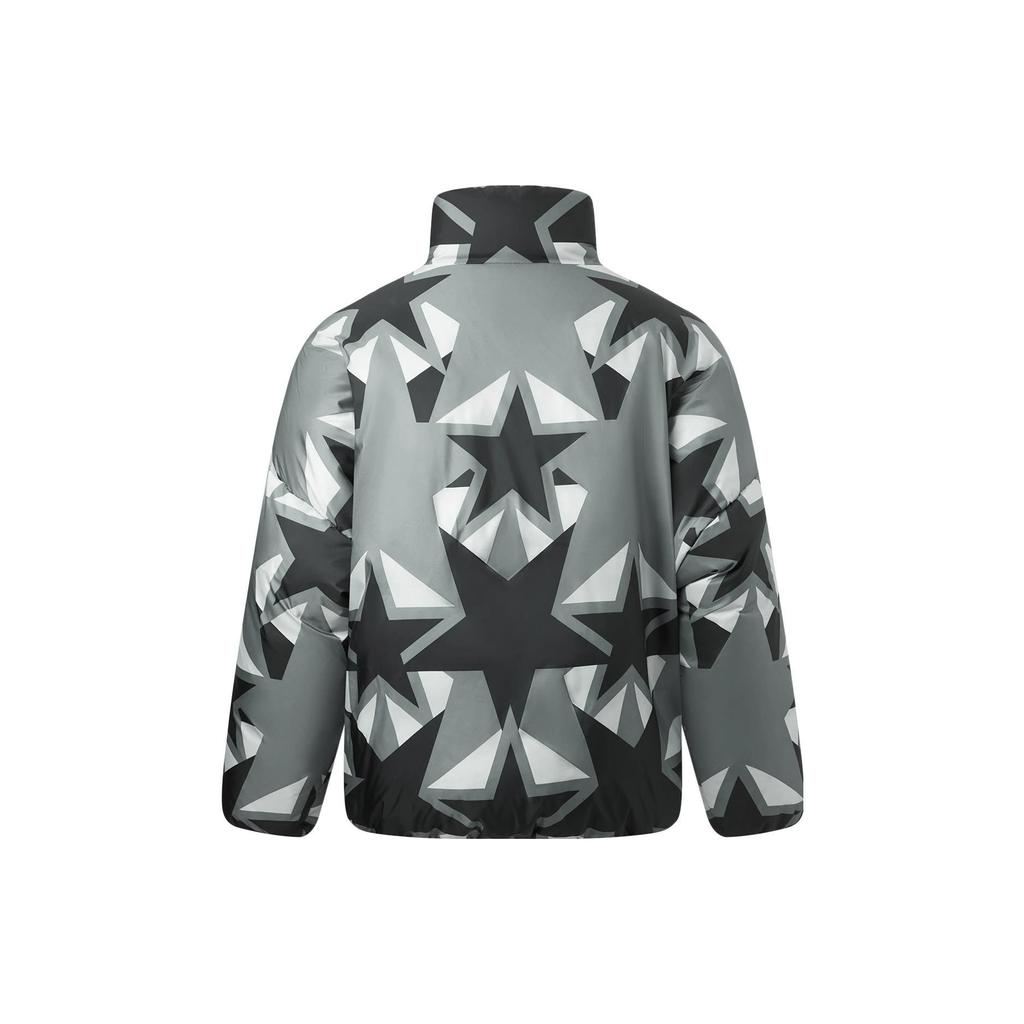 Li Ning Full Print Zipper Stand Collar Long Sleeve Down Jacket Men Outerwear Black AYMT371-1
