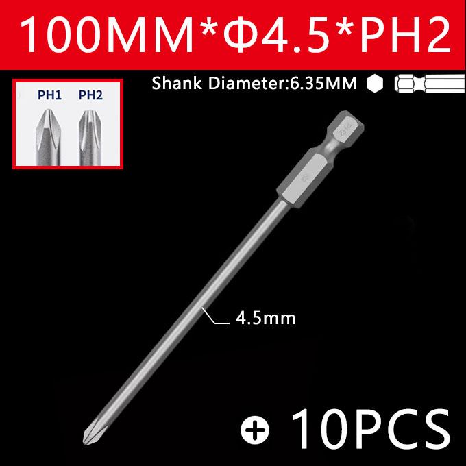 10pcs 100mm Cross Screwdriver Bits Set Alloy Steel Electric Screwdriver 1/4 Inch Hex Screw Driver Bits Hand Tools PH1 PH2
