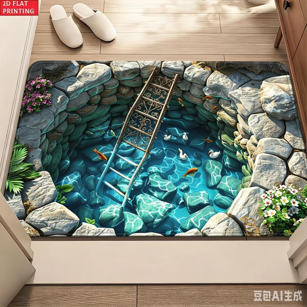 3D Diepe Put Illusie Deurmat Creatieve Ladder Water Vloerkleed Antislip Entree Mat Binnen Keukenruimte Tapijt 30x50cm