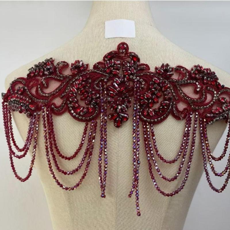 1 STÜCK Handgenähte Fransen Perlen Spitze Strass Applikationsaufnäher 26 Farben DIY Handgemacht Kleid Hochzeitskleid Bekleidungszubehör