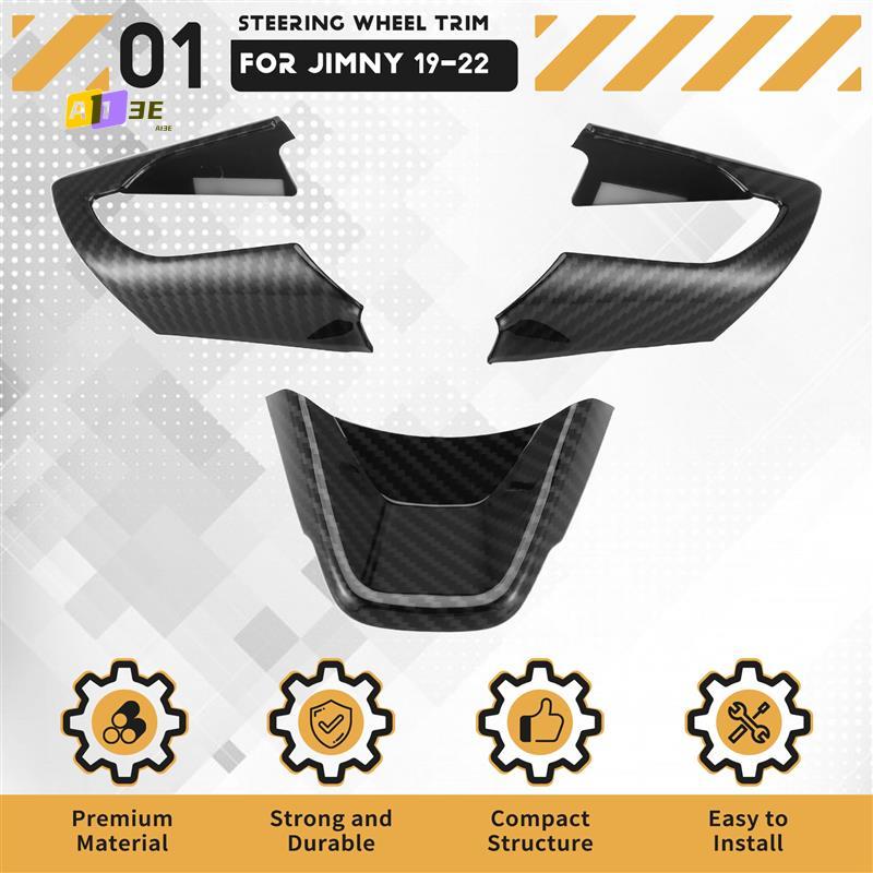 A03E-Car Steering Wheel Decoration Cover Trim Stickers For Suzuki Jimny     Accessories, ABS Carbon Fiber Carbon fiber pattern