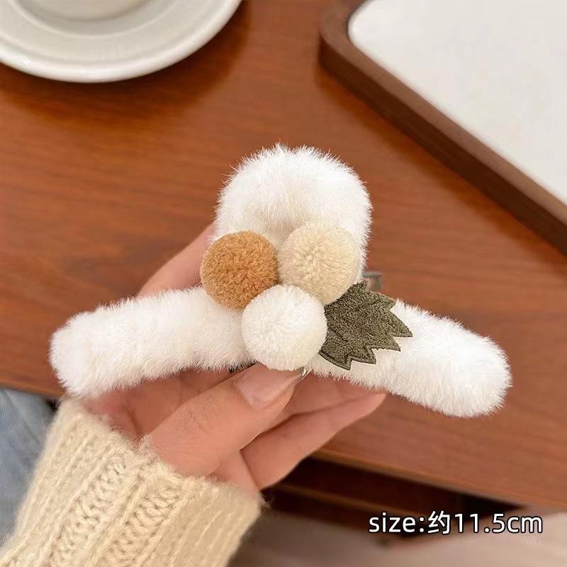 New Autumn Winter Plush Cherry Claw Clip Large Hair Women Back Of Head Bun Shark Accessory Headband