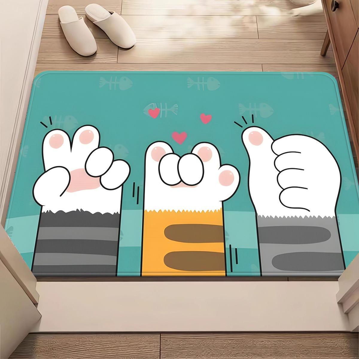 

1pc Cute Cat Paw Print Doormat Non-Slip Absorbent Microfiber Rug for Bathroom Bedroom Living Room Entryway 40x60cm