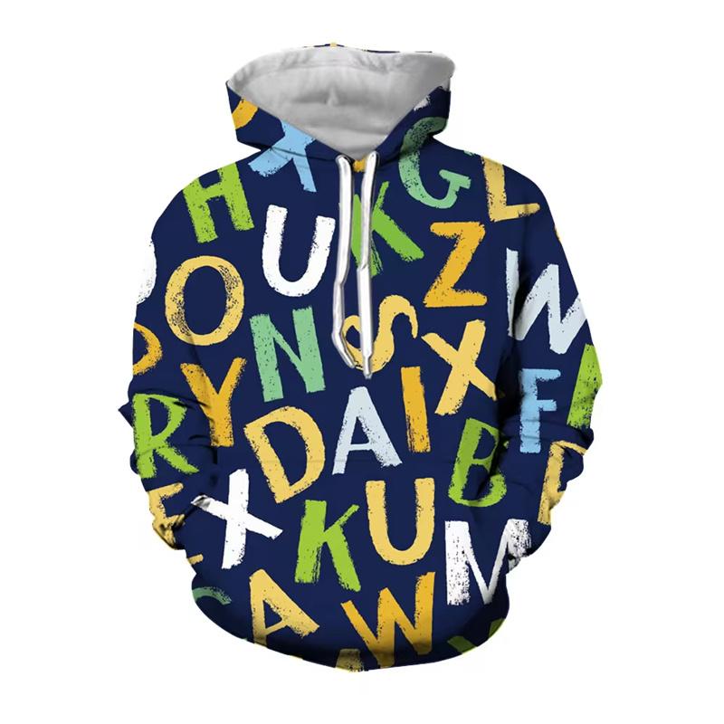 

Смешные толстовки с принтом 3D-алфавита для мужчин и женщин, молодежные, большие толстовки с капюшоном, пуловеры, толстовки с капюшоном, спортивные костюмы, пальто, детская одежда 5XL