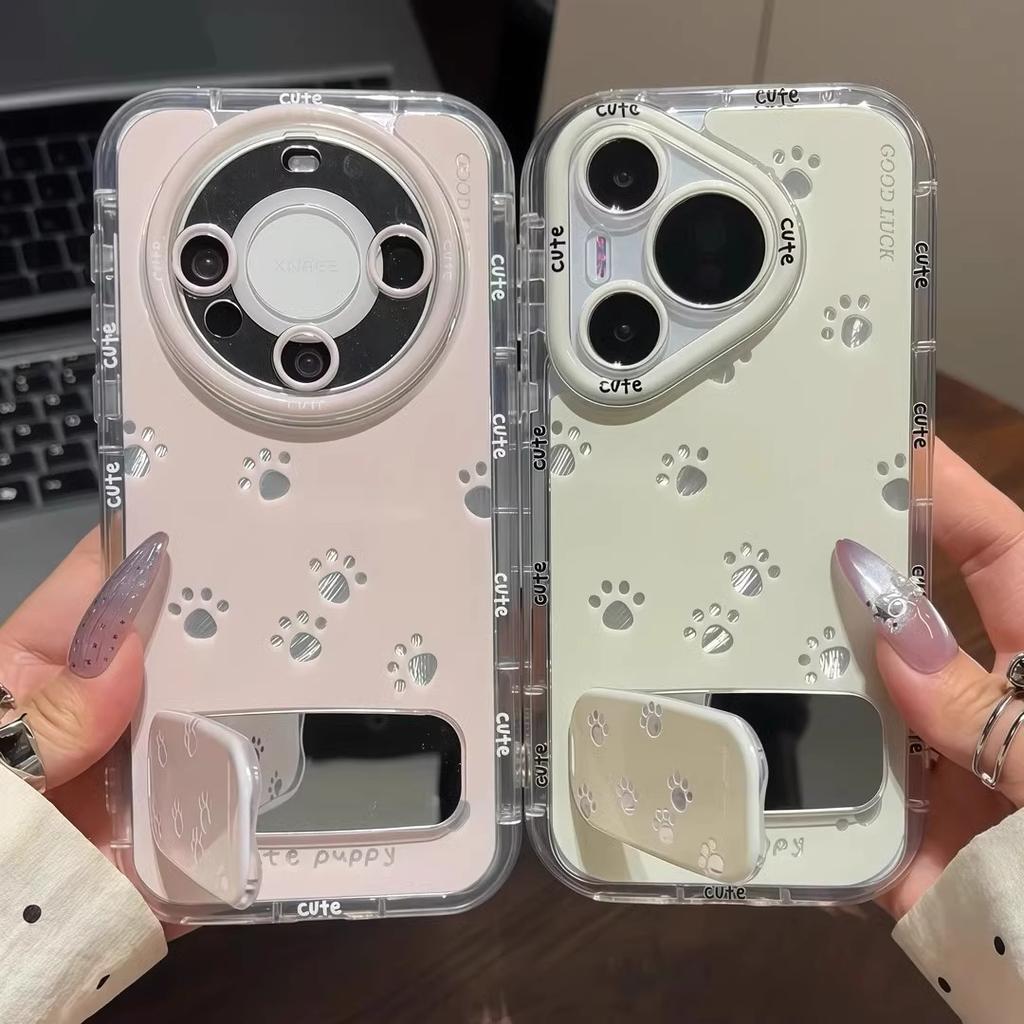 Ins Cat Claw Mirror Bracket Suitable for Apple 16promax Mobile Phone Case 15 Feather Yarn Butter Shell 14 Cute 13/12