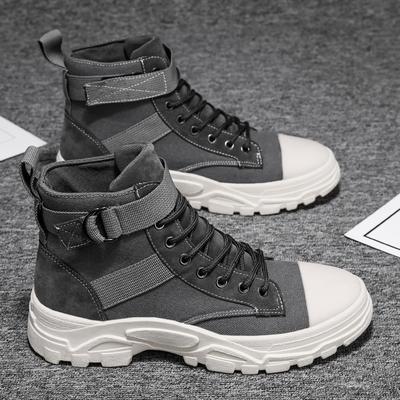 Man Casual Canvas Boots Round Toe High Top Motorcycle Boots Wear-Resistant Anti-slip Hiking Breathable Fashion Trendy Work Boots