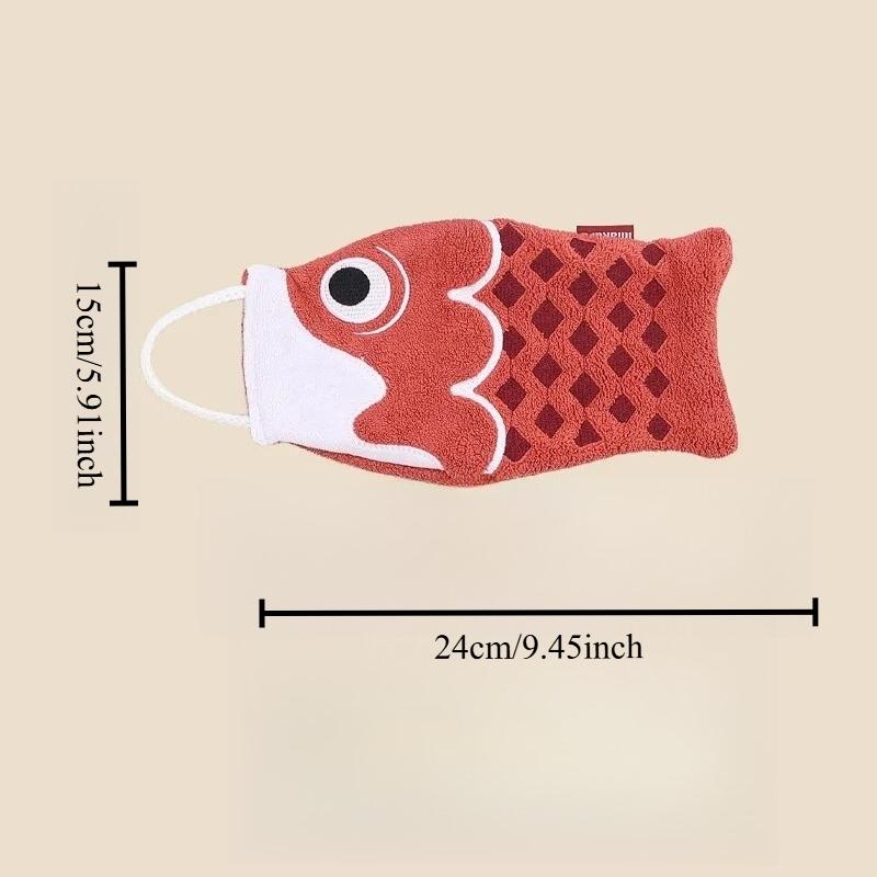 1pc Cute Cartoon Koi Shaped Hanging Hand Towel for Home Bathroom Children's Super Absorbent Handkerchief Square Kitchen