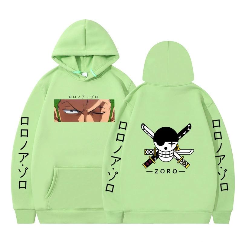 

ONE PIECE Anime Hoodies Autumn Long Sleeve Unisex Roronoa Zoro Pullovers Streetwear Graphic Clothes Sweatshirt XXS світло-зелений колір