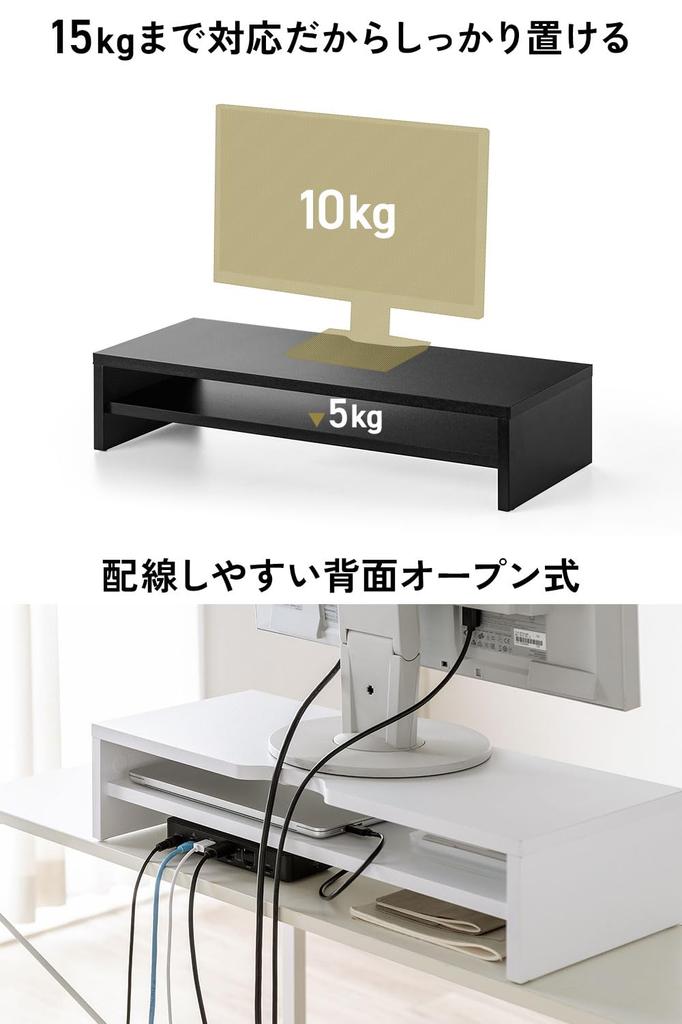 Sanwa Direct Monitor 2 Width 60 x Depth 25 x Height 13 Total Load Capacity 15 Wooden Monitor Display Computer White Stand, Tiers, cm, kg, Stand,