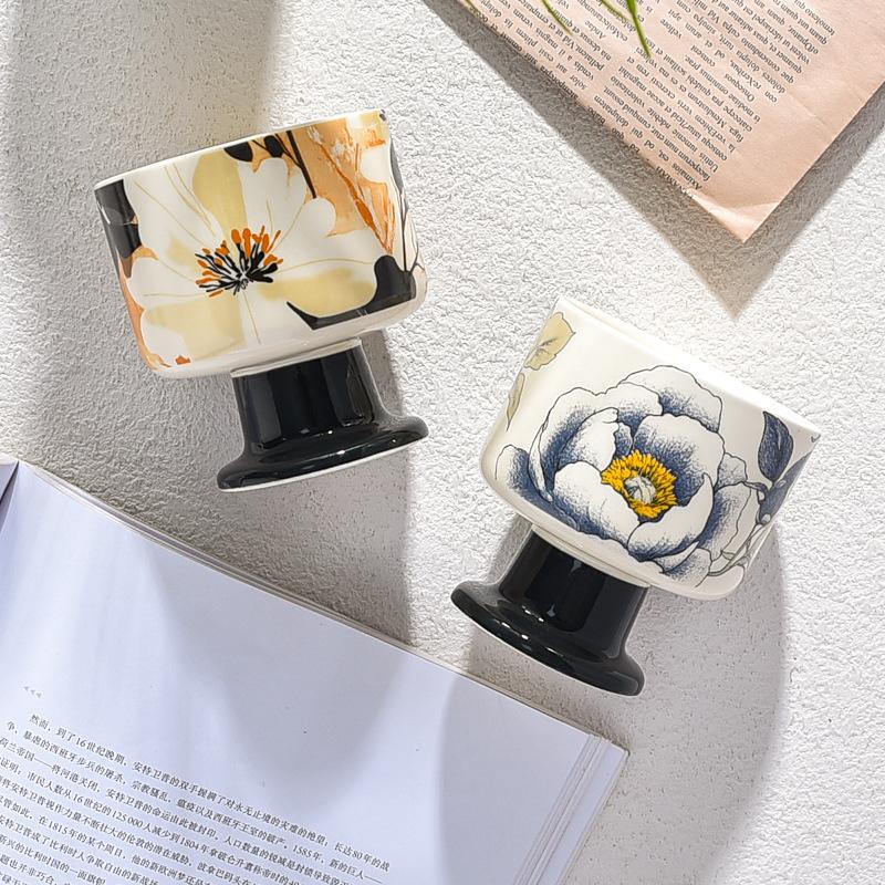 Flower Ice Cream Cup High Foot Ice Cream Cup Ceramic Household Ladies High End Light Luxury High Value Commercial Dessert Cup