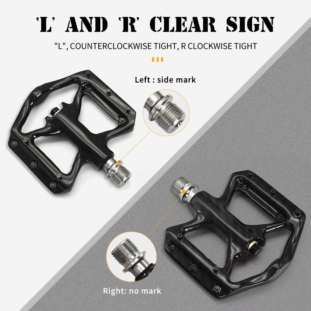 MTB Road Bike Real Carbon Fiber Titanium Alloy Axle 6 Bearings Flat Pedal 179g/pair Ultralight Bike Smooth 9/16 Thread 251c
