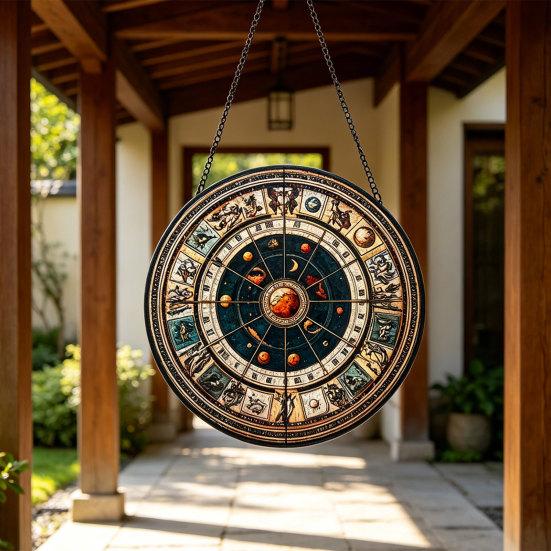 Bunter Acryl-Sonnenfänger Astrologisches Rad Tierkreiszeichen Fensterhänge-Dekoration Buntglas-Effekt Sonnenfänger-Panel für Haus Garten Dekoration
