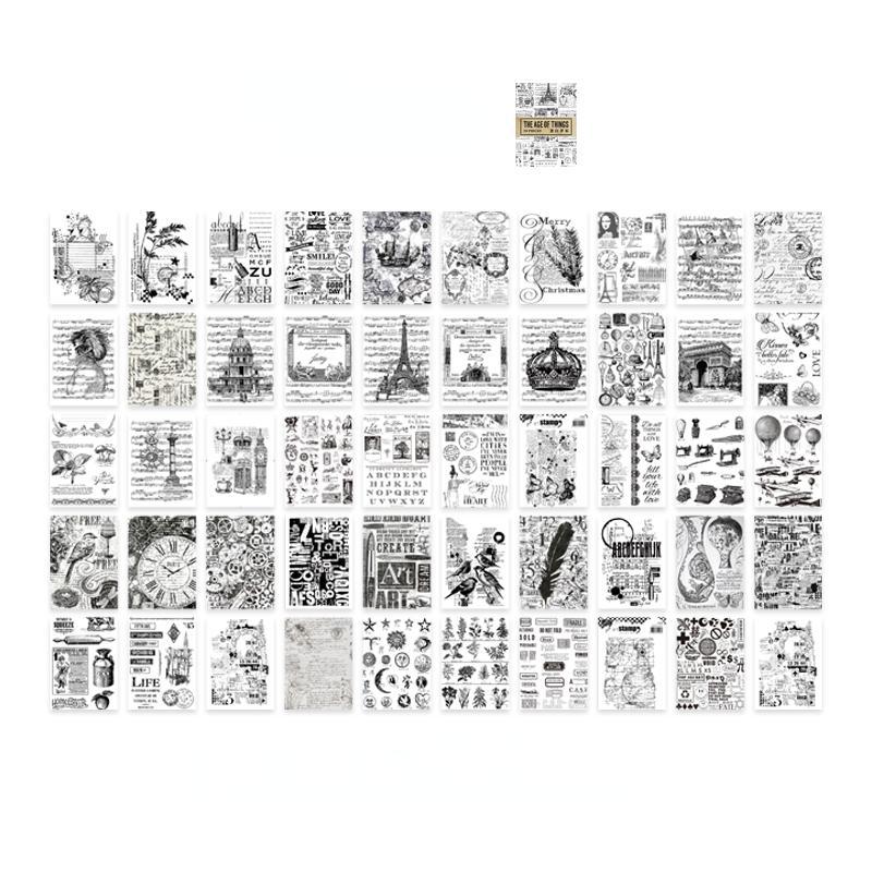 50pcs Vintage Plant Stickers Junk Journal Retro Newspaper Stamp Ticket Stickers Label DIY Diary Album Scrapbooking Material