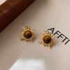 Silver Needle Tiger Eye Starburst Retro Stud Earrings - Elegant High-End Women's Jewelry