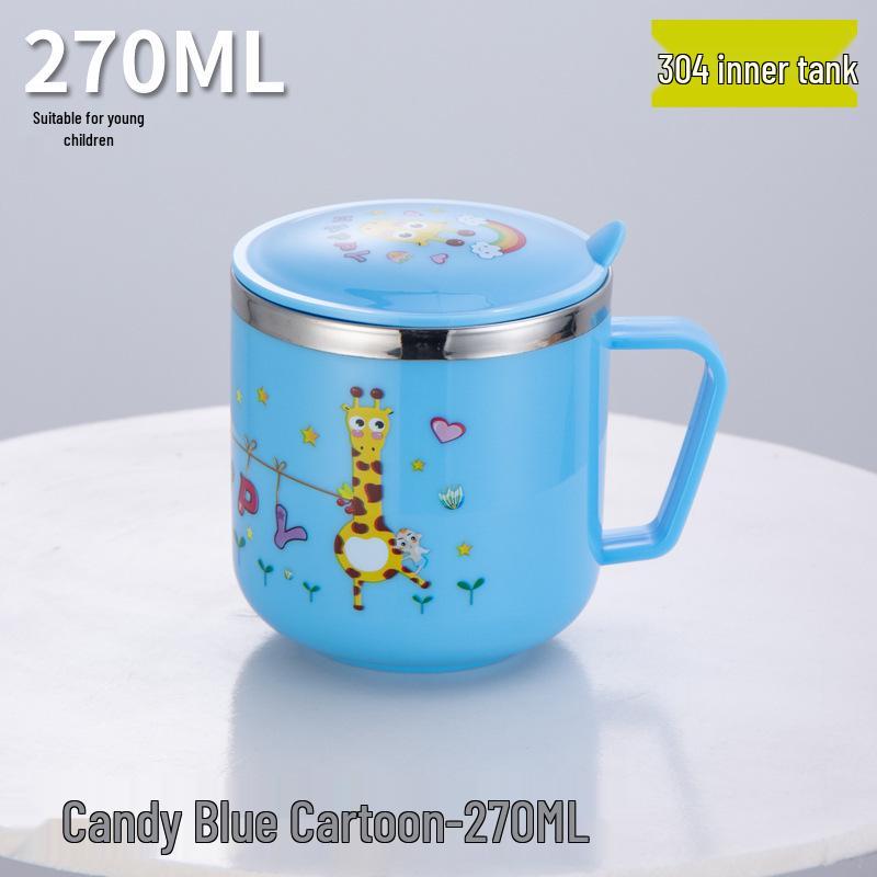 

Мультяшная детская чашка из нержавеющей стали 304 с крышкой - Небьющаяся, чашка для молока для детей с возможностью пить прямо из нее 270ml (304 Stainless Steel)