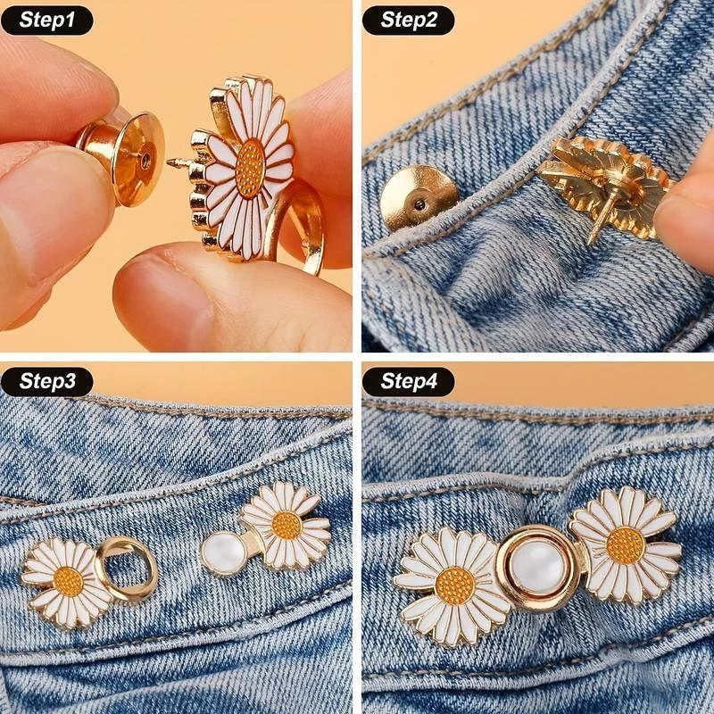 2 Sets Of Trouser Waist Tighteners, Removable Jeans Buttons For Baggy Jeans, No Sewing And No Tools Required Jeans Button Pins