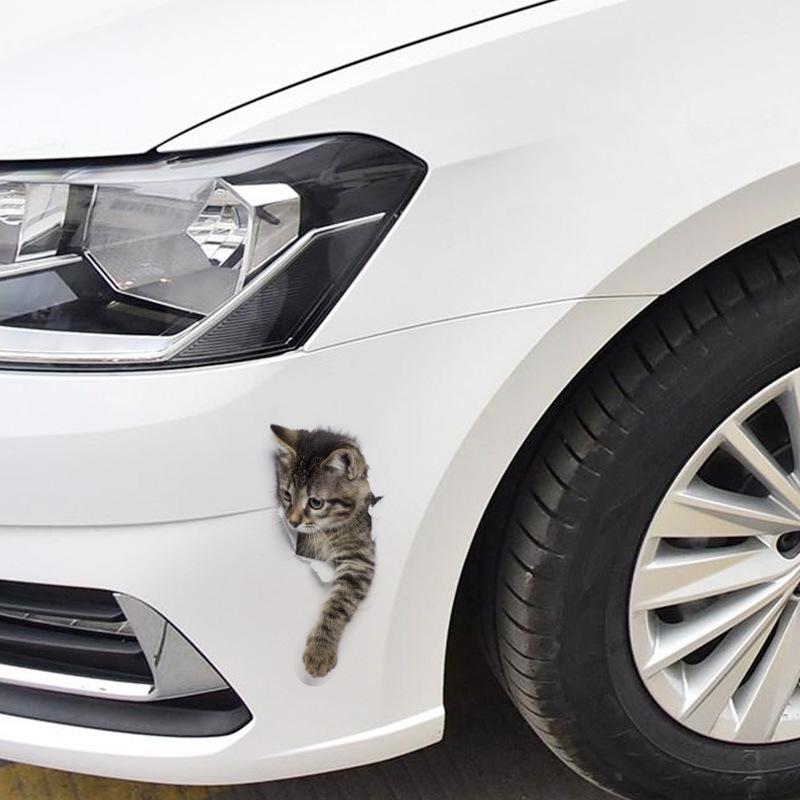 Personalized 3D Cartoon Cat Car Decal - Cute & Funny Scratch Cover Sticker