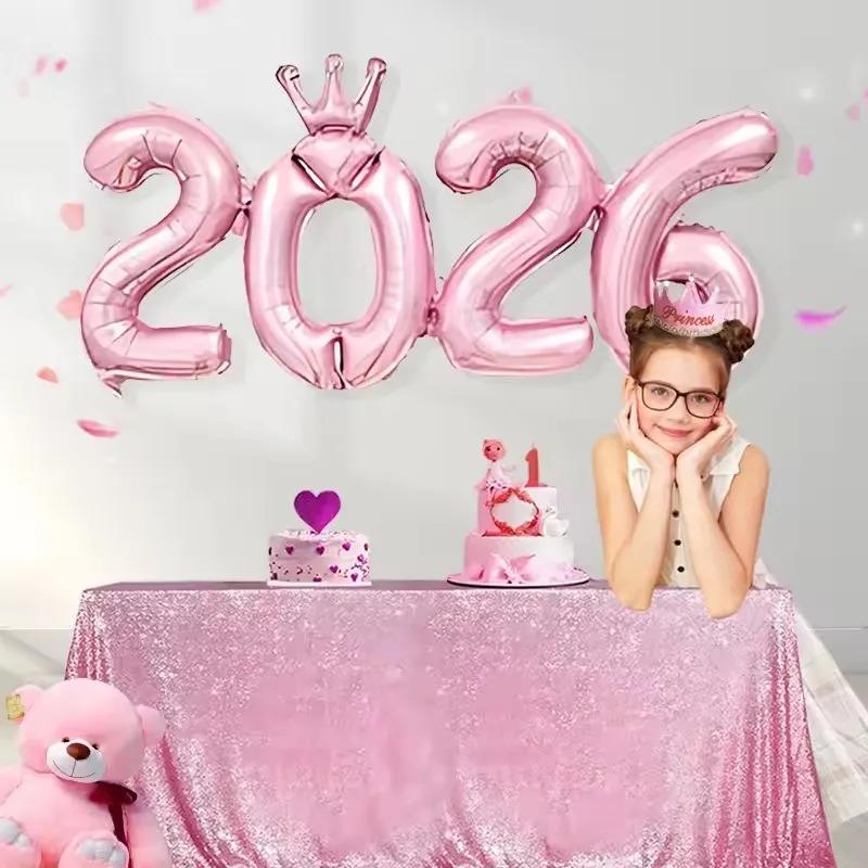 Party Supplies 2026: Crown Number Foil Balloons - Happy New Year Eve Decor & Christmas Navidad Photo Props