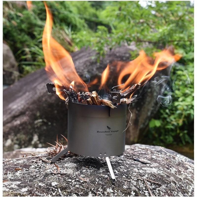 Portable Titanium Mini Wood Burning Stove Camping Hiking Backpacking Alcohol Fuel Compatible Foldable Detachable