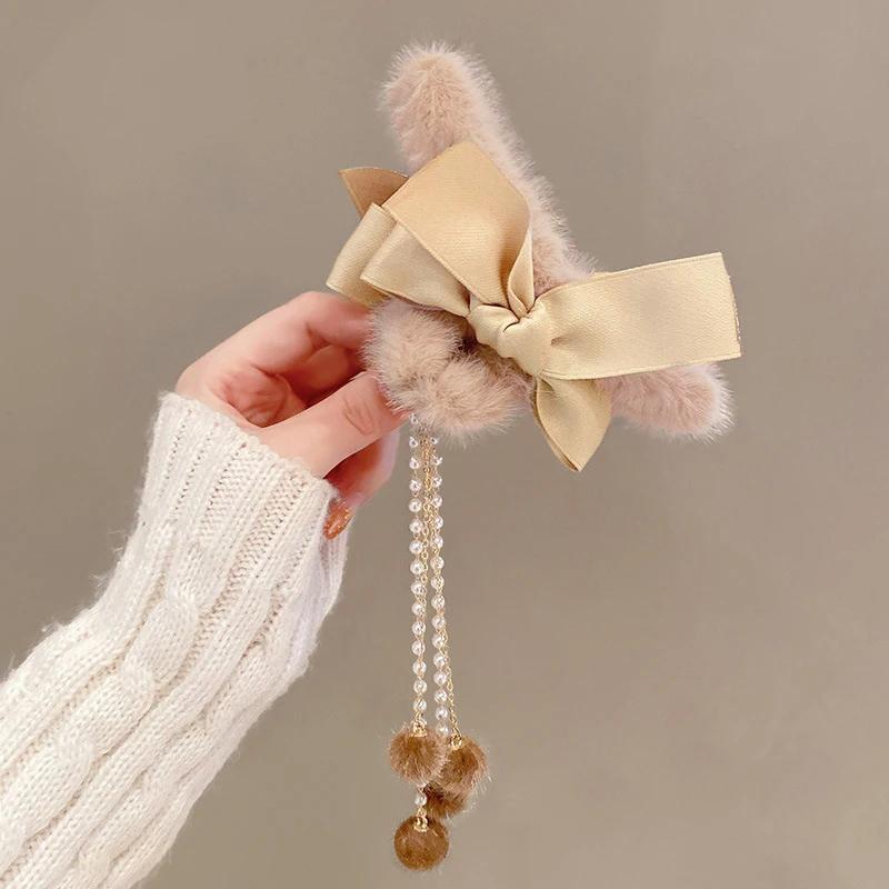 Hair Claw Headwear Women Fashion Faux Fur Hair Clip Acrylic Large Hair Claw Korea For Girl Winter Crab Barrette Hair Accessories